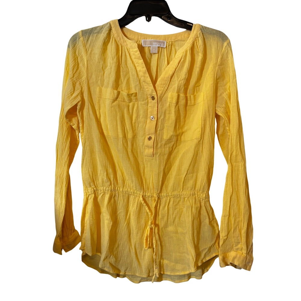 Michael Michael Kors Women's Blouse Small Textured Long Sleeve Yellow